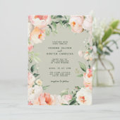 Blush roze crème pioen bloemig groen bruiloft kaart (Staand voorkant)
