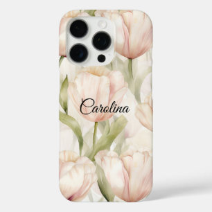 Blush Roze Crème Tulpen Bloemen iPhone 16 Pro Hoesje