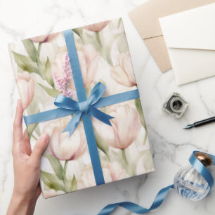 Blush Roze Crème Tulpen Floral Wedding Cadeaupapier