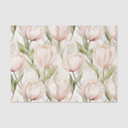  Blush Roze Crème Tulpen Floral Wedding Tissuepapier (Voorkant)