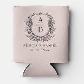 Blush Roze Crest Modern Monogram Huwelijk Blikjeskoeler (Voorkant)