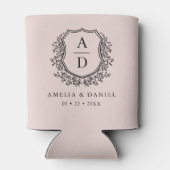 Blush Roze Crest Modern Monogram Huwelijk Blikjeskoeler (Achterkant)