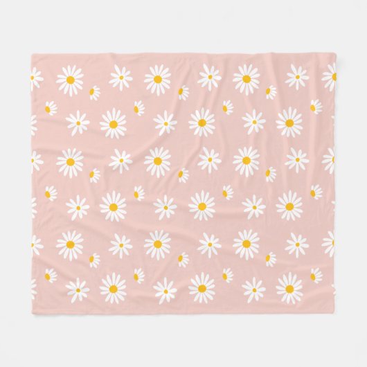 Blush Roze Daisy Bloemen Groovy Boho Patroon Fleece Deken (Voorkant (Horizontaal))