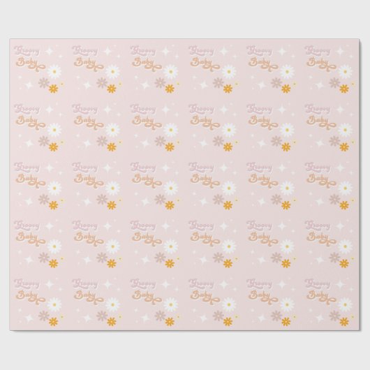 Blush Roze Daisy Groovy Baby Wrapping Paper Cadeaupapier (Vlak)