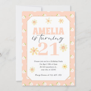 Blush Roze Daisy Verjaardagsuitnodiging Alle leeft Kaart