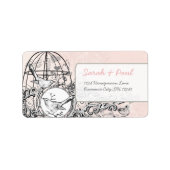Blush Roze Damast Vogelkooi RSVP Label (Voorkant)