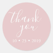 Blush roze dank u elegante bruiloft ronde sticker (Voorkant)