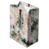 Blush roze dennen groene kerstbomen medium cadeauzakje (Voorkant Gekanteld)