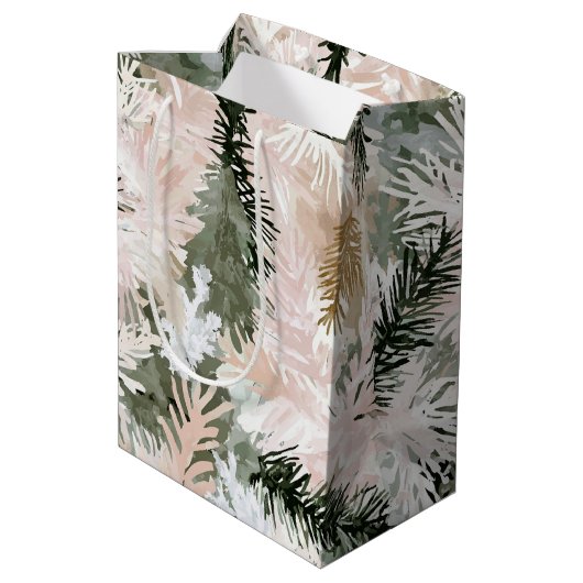 Blush roze dennen groene kerstbomen medium cadeauzakje (Achterkant Gekanteld)