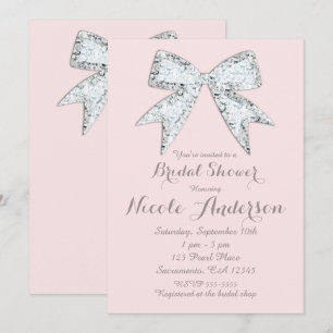 Blush Roze Diamant Bling Boog Glam Trouw Bruiloft Kaart