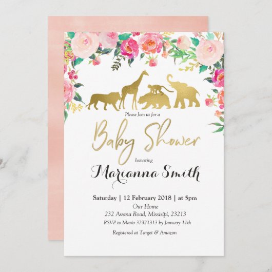 Blush Roze dierlijk Baby shower Kaart (Voorkant / Achterkant)