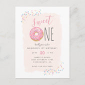 Blush | Roze Doughnut Sprinkle Sweet 1ste verjaard Uitnodiging Briefkaart (Voorkant)