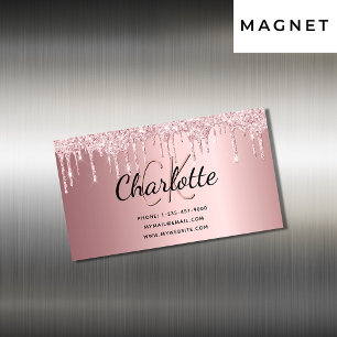 Blush roze druppels elegante monogram magnetisch visitekaartje