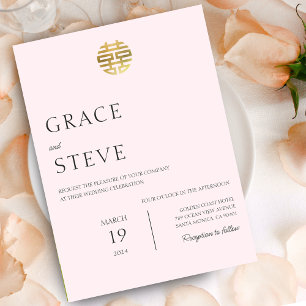 Blush Roze Dubbel Geluk Chinees Koreaans Bruiloft Kaart