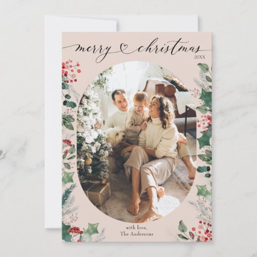 Blush Roze Eenvoudig 1 Foto Merry Christmas Kaart (Voorkant)
