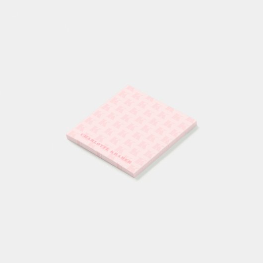 Blush Roze Eenvoudig Modern Monogram Initiaal Lett Post-it® Notes (Schuin)