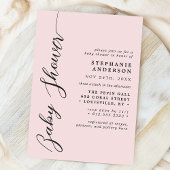 Blush Roze Eenvoudig Modern Script Baby shower Kaart