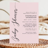 Blush Roze Eenvoudig Modern Script Baby shower Kaart