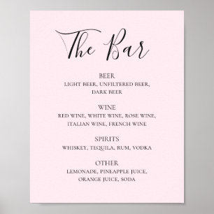 Blush roze, eenvoudig script drink bar menu poster