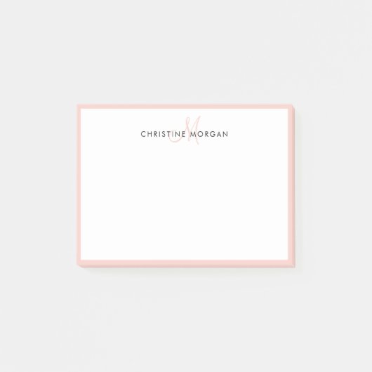 Blush roze, eenvoudige chic minimalist monogram post-it® notes (Voorkant)