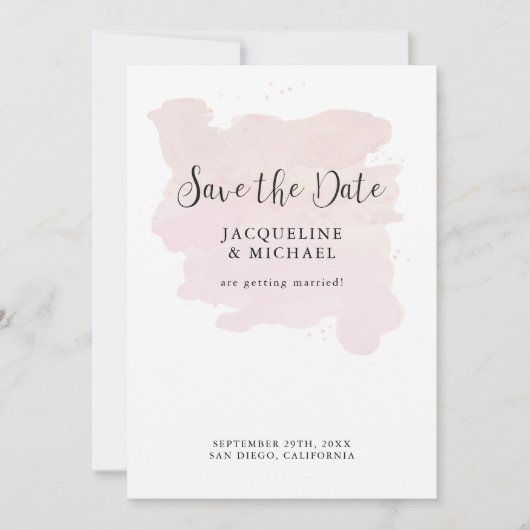 Blush Roze Eenvoudige Elegant Moderne Manuscript W Save The Date (Voorkant)