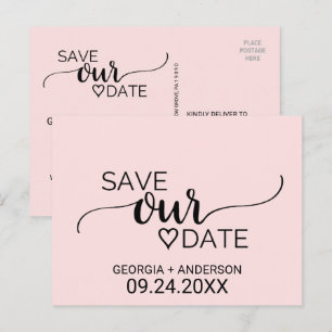 Blush roze eenvoudige kalligrafie Bespaar onze dat Aankondigingskaart
