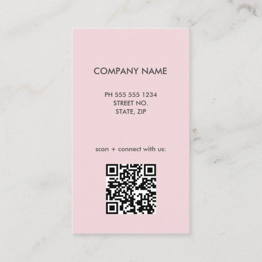 Blush Roze Eenvoudige Logo QR Code Visitekaartje (Achterkant)
