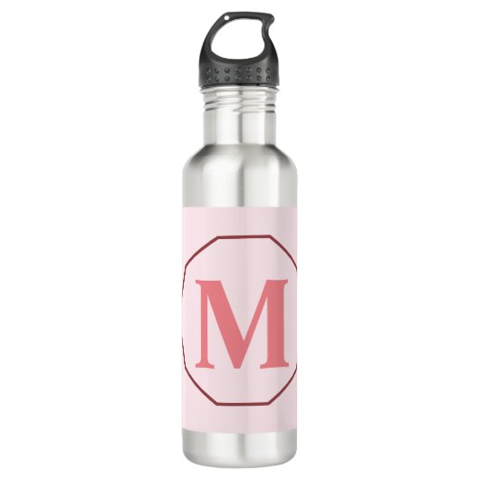 Blush roze elegant monogram gepersonaliseerd waterfles (Voorkant)