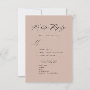 Blush Roze Elegant Script Minimalistische Bruiloft RSVP Kaartje