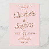 Blush Roze Elegante Folie Script Foto bruiloft Folie Uitnodiging (Voorkant)