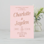 Blush Roze Elegante Folie Script Foto bruiloft Folie Uitnodiging (Staand Voorkant)