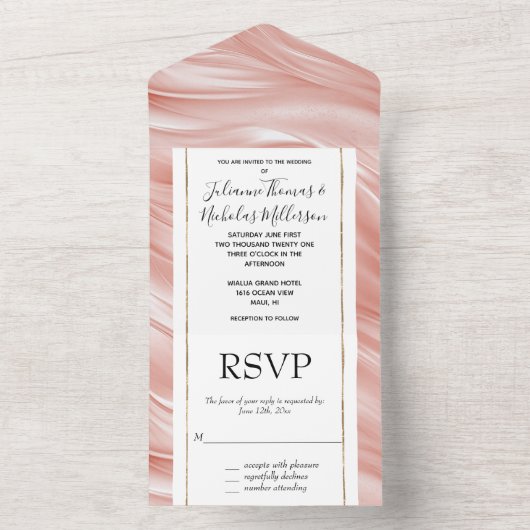 Blush Roze Elegante Glamoureuze Huwelijk All In One Uitnodiging (Binnen)