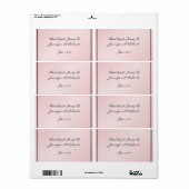 Blush Roze Elegantie Waterfles Label (Full Sheet)