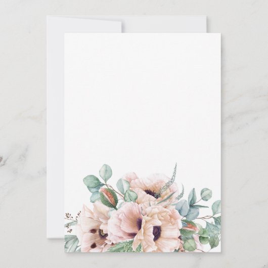 Blush Roze en Beige Waterverf Bloemen bruiloft Kaart (Achterkant)