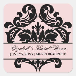  Blush roze en Black Wedding Vrijgezellenfeest Vierkante Sticker