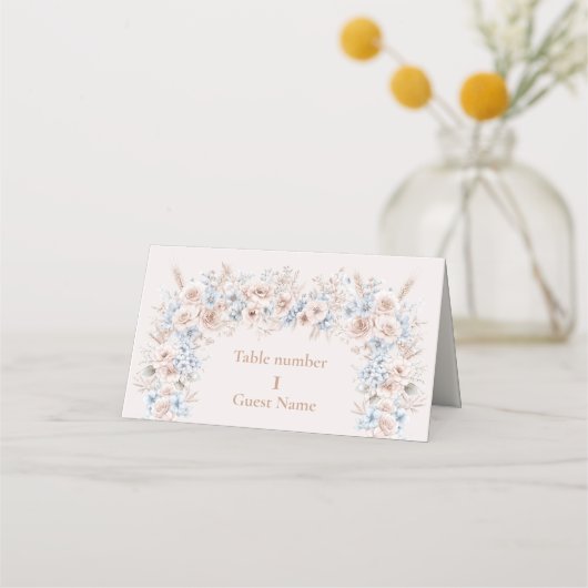 Blush Roze en Blauwe Waterverf Bloemenbruiloft (Voorkant)