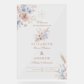 Blush Roze en Blauwe Waterverf Bloemenbruiloft Acryl Bord (Voorkant)