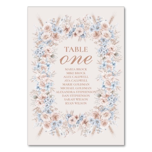 Blush Roze en Blauwe Waterverf Bloemenbruiloft Kaart (Voorkant)