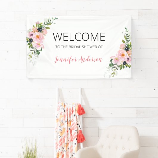 Blush roze en Blue Floral Welcome Spandoek (Insitu)