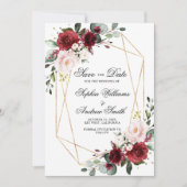 Blush roze en Bourgogne Roos Save the Date Kaart (Voorkant)