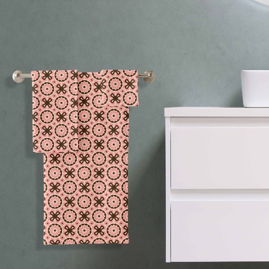 Blush roze en Brown Boho Chic Geometric Pattern Bad Handdoek