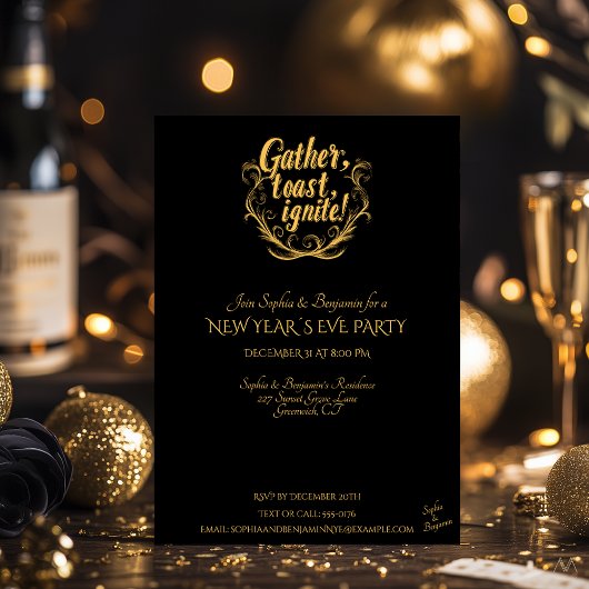 Blush roze en champagne gouden oudejaarsnacht kaart