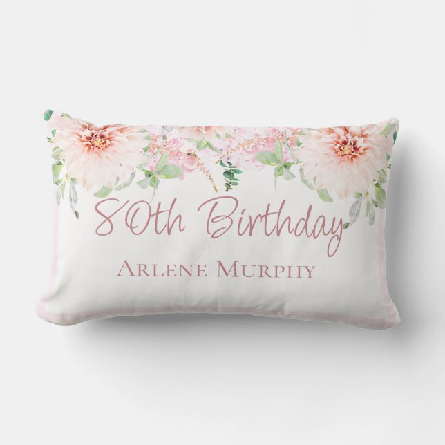 Blush Roze en Dahlia 80th Birthday Kussen (Voorkant)