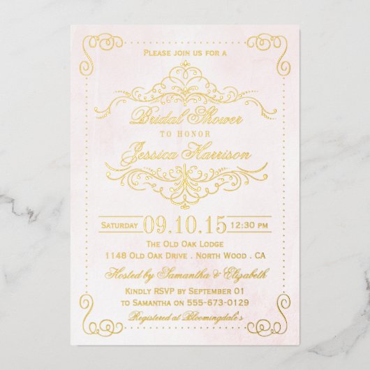 Blush roze en draden Vrijgezellenfeest Echte Folie Uitnodiging (Voorkant)