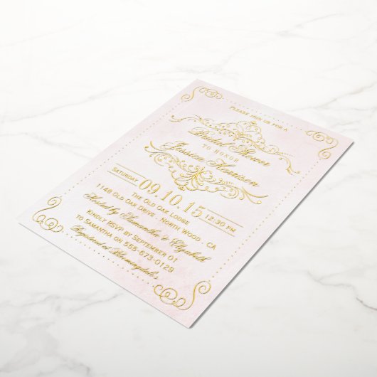 Blush roze en draden Vrijgezellenfeest Echte Folie Uitnodiging (Gedraaid)