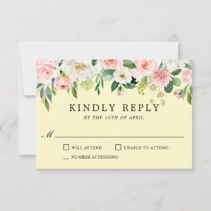 Blush roze en gele Waterverf Floral RSVP Kaartje
