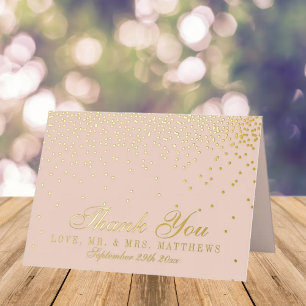 Blush roze en Glam Confetti Weddenschap Bedankt Folie Wenskaart