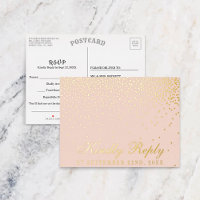 Blush roze en Glam Confetti Wedding RSVP Real