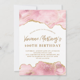 Blush roze en Gold Agate 100th Birthday Kaart