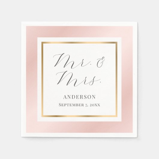 Blush roze en Gold Elegant modern Script Wedding Servet (Voorkant)